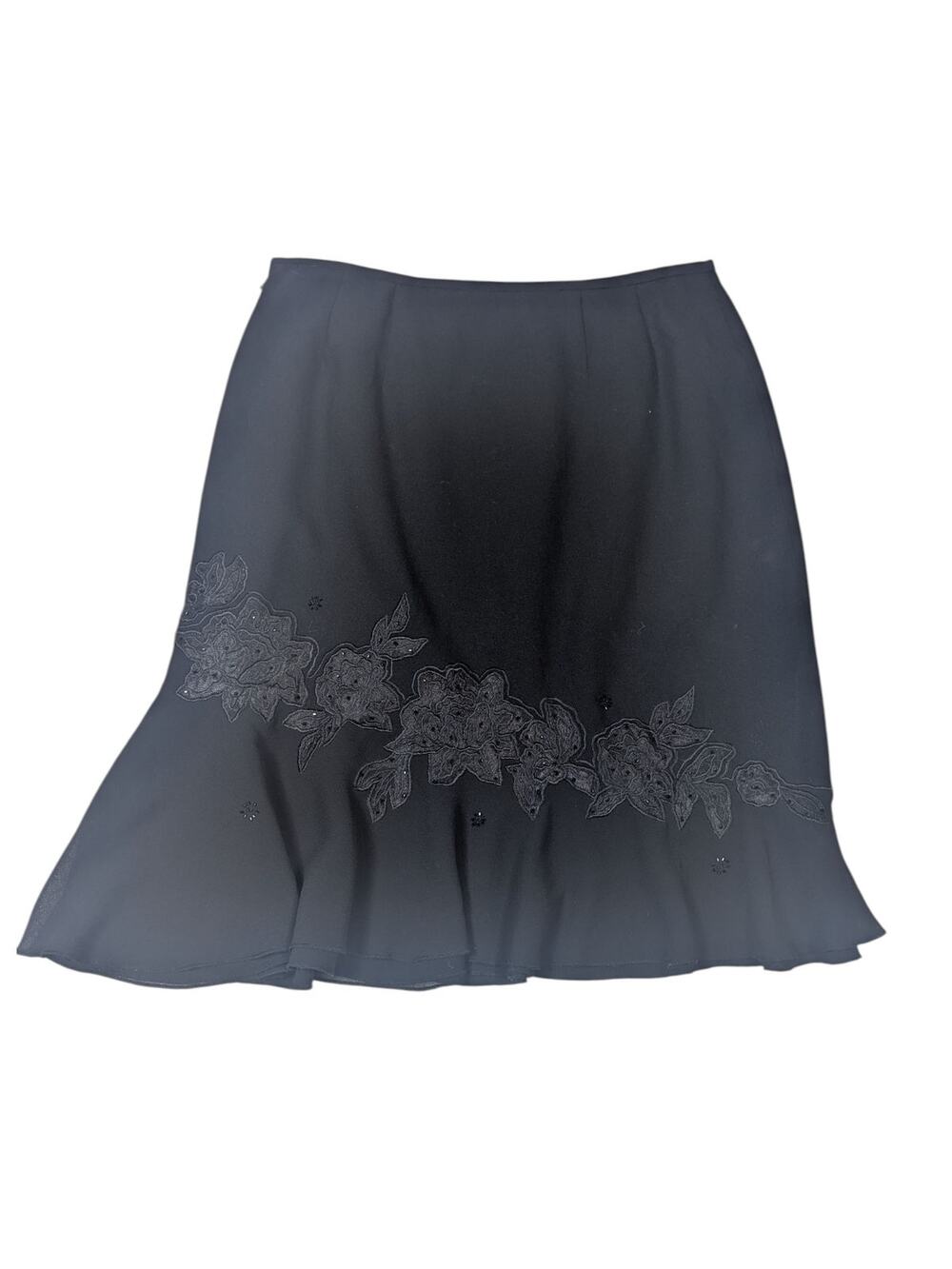 Y2K Vintage Whimsygoth Floral Applique Beaded Skirt Black Size 12
